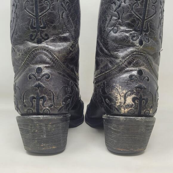 Circle G Boots Women 7.5W Black Embroidered Cross Western Snip Toe Cowgirl Rodeo - Picture 4 of 14